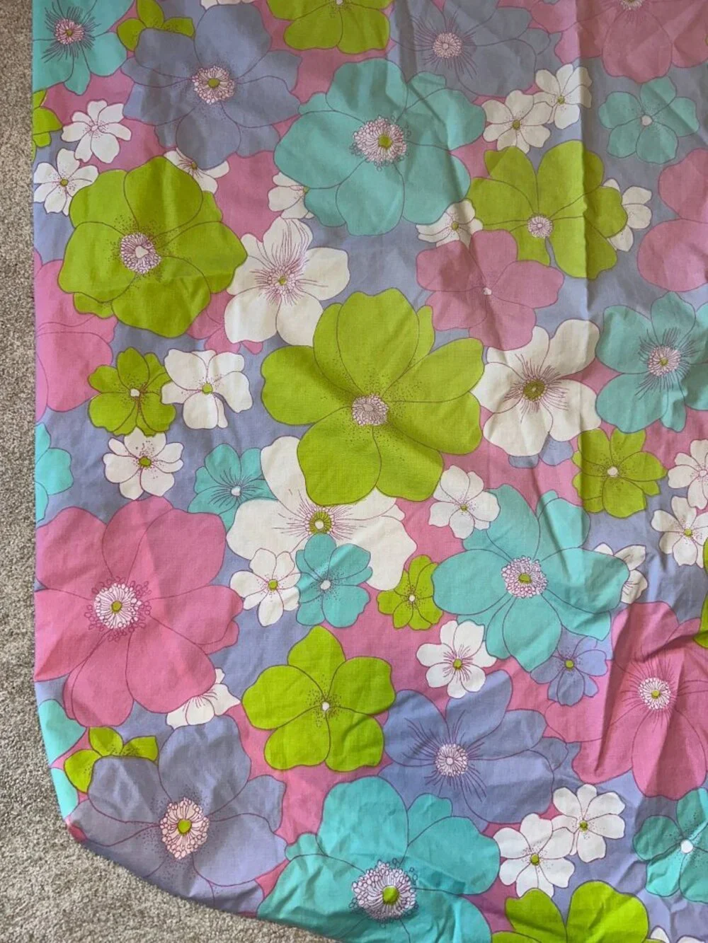 Vintage 70s Lotus Bloom Springmaid Wondercale Fitted Bed Sheet Floral Twin Pink